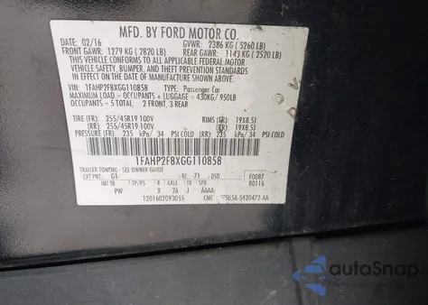 2016 Ford Taurus Limited from USA, damaged, VIN 1FAHP2F8XGG110858